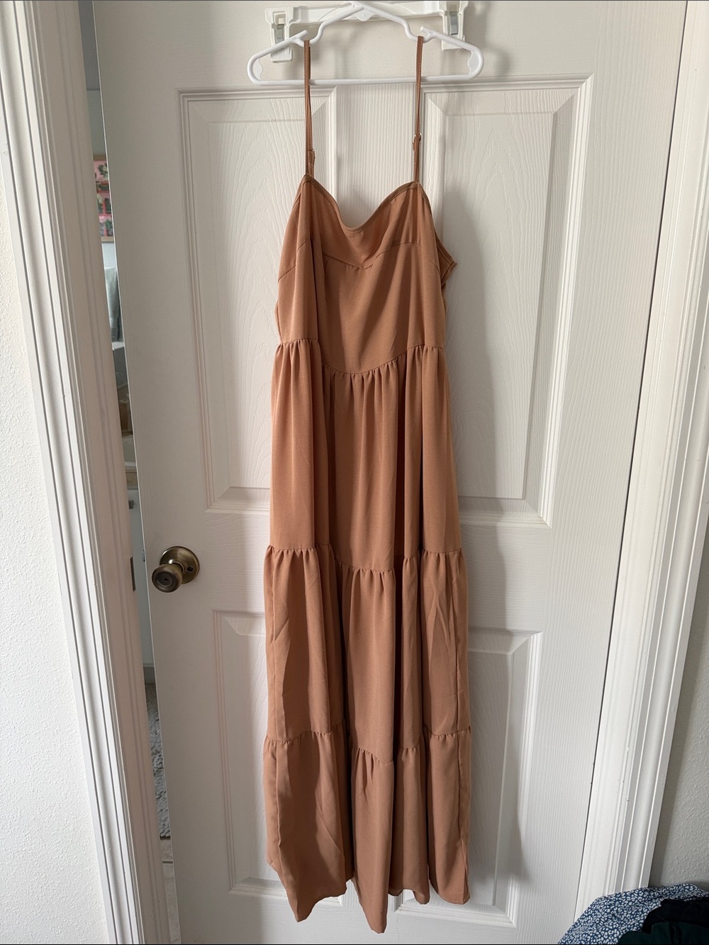 Spaghetti Strap Tiered Maxi Dress - Tan
